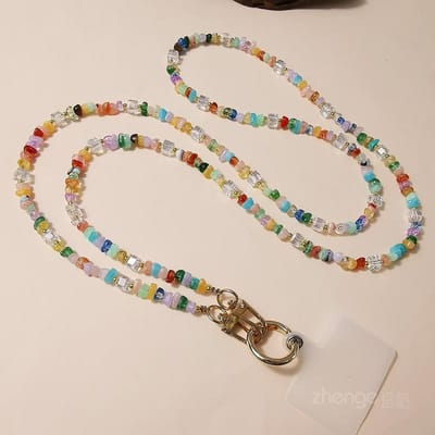 Mobiele Telefoon Lanyard Crossbody Lange Ketting Zijde Kan Achterkant Veelkleurige Steen Kralen Hangend Antiek Meisjesketting Lanyard voor Sleutels gray