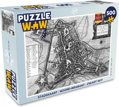Puzzel Stadskaart - Noord-Brabant - Zwart Wit - Legpuzzel - Puzzel 500 stukjes - Plattegrond