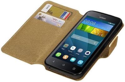 Cross Pattern TPU Bookstyle Wallet Case Hoesje Geschikt voor Huawei Y5 / Y560 Goud