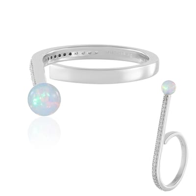 Cavill - 925 Sterling Zilver Ring met 0,45 ct Welo Opaal & 0,40 ct Zirkonia - Modern Open Design Dames Sieraad