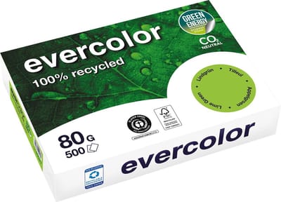 Clairefontaine Evercolor, gekleurd gerecycleerd papier, A4, 80 g, 500 vel, appelgroen 5 stuks