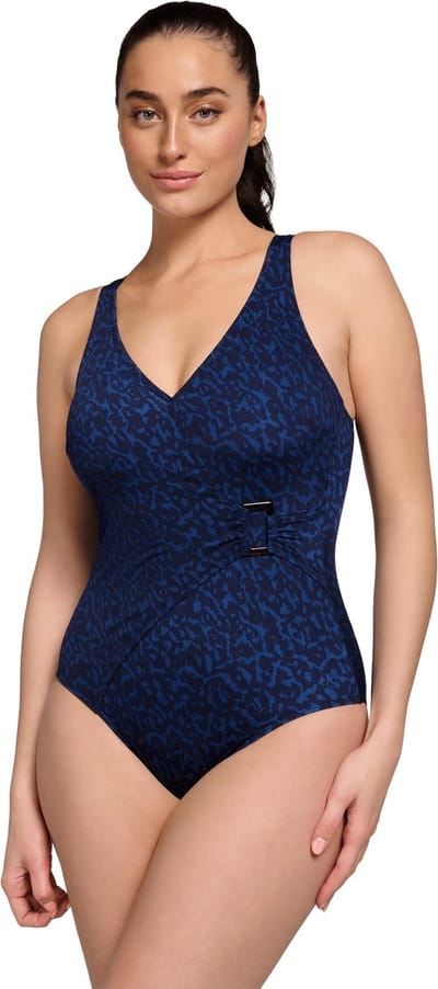 Ten Cate badpak soft cup v-neck buckle animal navy voor Dames | Maat 46