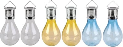 Solar sfeer tuin hanglampje - 6x stuks - wit / geel / blauw - 15 cm - kunststof - sfeerverlichting