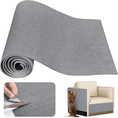 Zelfklevende krasbeschermingsmat, 200x40cm krasmat voor katten, krasbescherming voor zitbank, bijsnijbare krabpaal bescherming voor bank, DIY klauw kattentapijt voor zitbank en muur (Lichtgrijs)