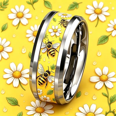 Elegante Bij en Margriet Bloemenring Leuke Cartoon Roestvrij Staal Ringen Voor Vrouwen Mannen Unisex Sieraden Valentijnsdag Cadeau Drop Ship 8
