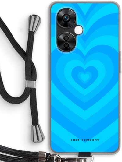 Case Company® - Hoesje met koord geschikt voor OnePlus Nord CE 3 Lite hoesje met Koord - Hart Blauw - Telefoonhoesje met Zwart Koord - Bescherming aan alle Kanten en Over de Schermrand