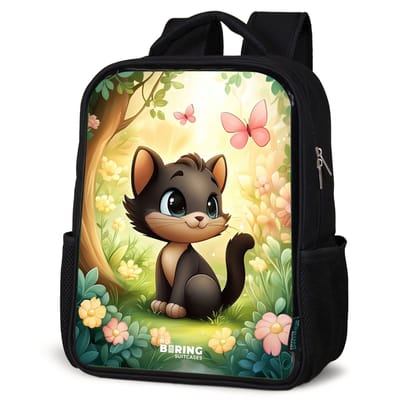 NoBoringSuitcases.com® - Rugzak zwart meisjes - Schooltas meisje - NoBoringSuitcases.com® - Rugzak zwart - Schooltas jongen & meisje - Kat - Vlinder - Bloemen - Rugtas voor school - Boekentas kind - Schoolrugzak - Kinderrugzak