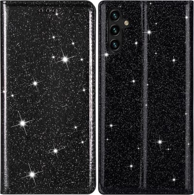 Coverup Hoesje - Geschikt voor Samsung Galaxy S25 Hoesje - Coverup Glitter Book Case - Zwart