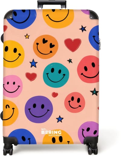 NoBoringSuitcases.com® - Koffer groot - Reiskoffer lichtgewicht - Patroon van kleurrijke smiley's - Rolkoffer met 4 wielen - Grote trolley XL - 98 liter bagage