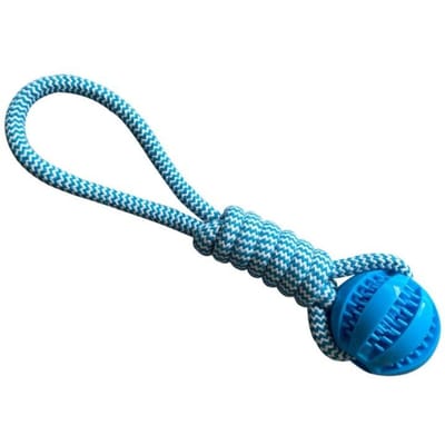 Jouets interactifs pour chiens, balles avec corde à friandises et caoutchouc pour chiens de petite et moyenne taille, résistants aux morsures, nettoyage des dents des animaux bleu