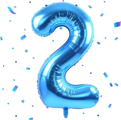 Grote Blauwe Folieballon Cijfer 2 voor Verjaardag Jongens en Meisjes