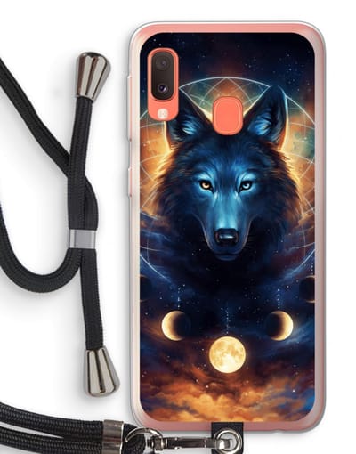 Case Company® - Hoesje met koord geschikt voor Samsung Galaxy A20e hoesje met Koord - Wolf Dreamcatcher - Telefoonhoesje met Zwart Koord - Bescherming aan alle Kanten en Over de Schermrand