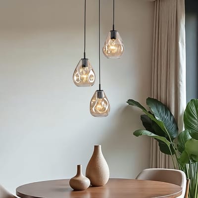 LumenXL - Design zwarte hanglamp - amber glas, 3-lichts - Lainas
