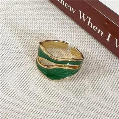 1 stuks Vintage Wit Emaille Metaal Onregelmatige Vorm Geometrisch Open Verstelbare Ring voor Vrouwen Mode Sieraden Verjaardagscadeaus Adjustable groen