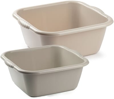 Plasticforte afwasteilen set - afwasbak - kunststof - 15 en 20 liter - Beige - huishoud emmers