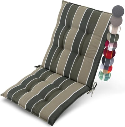 Beautissu Sun-NL – Premium Lage Rugleuning Kussen 100x50 cm – UV-bestendig & 8cm Dik Kussen Tuinstoelkussen Antislip Bevestigingsbanden – Stevige Stof Groen Gestreept