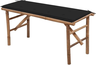 Opvouwbare tuinbank - Bamboe bank - Buiten ontspannen - Waterdicht kussen - 118 cm - Zwart