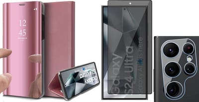 Hoesje geschikt voor Samsung Galaxy S24 Ultra - Privacy Screenprotector Volledig Dekkend Glas & Camera - Spiegel Book Case Rosegoud