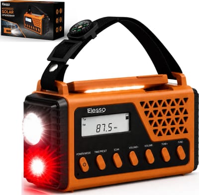 Elesso® Noodradio Solar Opwindbaar Draagbare Radio - Noodpakket - Powerbank Op Batterijen - Survival - Zaklamp – Zonneenergie - Bouwradio - Bluetooth – 8000 mAh