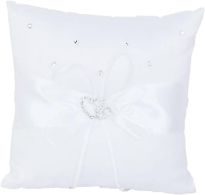 Ringkussen - Bruiloft accessoire - Trouwringen presenteren - Satijn met linten - 18 x 1 cm - Wit