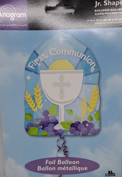 Folieballon communie blauw met lila voor eerste Heilige communie