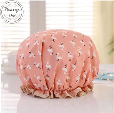 2  x Dikke Douche muts - Shower Cap - Flamingo Orange - Waterdicht - BadMuts - Dubbele Laag - Douchemuts Haar Cover Bedekking - Vrouwen Benodigdheden DoucheCap Badkamer Accessoires