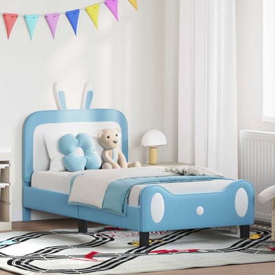 vidaXL - Kinderen - bedframe - met - hoofdboard - Blauw - 80 - x - 160 - cm - PU