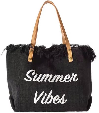Ultiluxe® Grote strandtas Summer Vibes - Zwart - Dames schoudertas met ruffles - Met magnetische drukknoop - 47 x 33 x 11 cm - Zomertas, big shopper, handtas - Zwemtas, badtas, laptoptas - Grote capaciteit - Veel ruimte