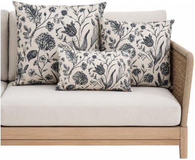 Anna Collection Sierkussen set - 3x stuks - binnen en buiten - vintage flowers blauw - creme wit