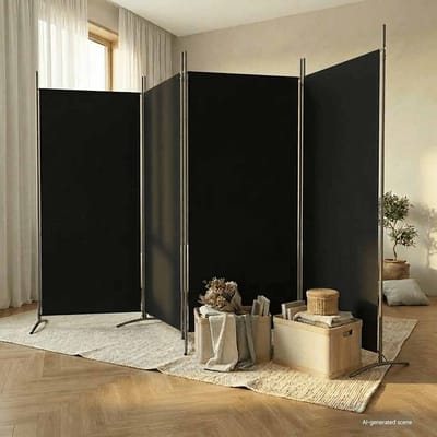 vidaXL - Kamerscherm - met - 4 - panelen - 346x180 - cm - stof - zwart