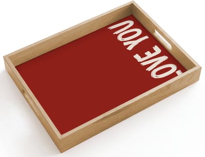 Dienblad hout 40x30 cm - Schootdienblad - Schuin - Loveyou - Rood - Borrelplank rechthoek - Plateau dienbladen