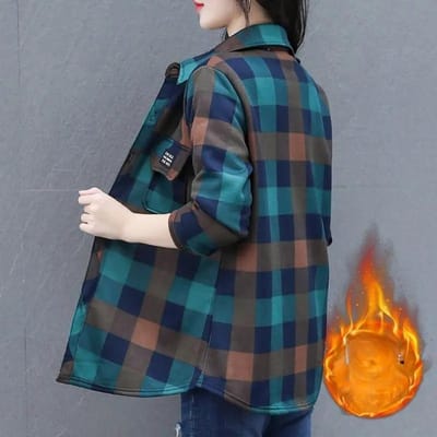 Chemise à carreaux pour femme avec velours plus, vintage, épaissie, surdimensionnée, pour garder au chaud, blouses en laine, hauts à coupe ample, vêtements d'extérieur, vêtements féminins, chemise XXXL vert