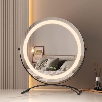 Hollywood spiegel met dimbare verlichting - Ø 50 cm - 3 lichtkleuren - smart-touch - 360° draaibaar - zwart