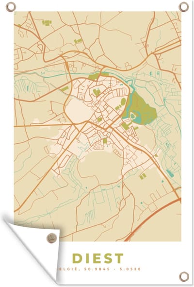 Muurdecoratie België - Diest - Plattegrond - Stadskaart - Kaart - 120x180 cm - Tuinposter - Tuindoek