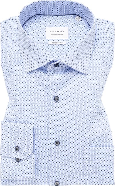 ETERNA comfort fit overhemd - twill - licht- en donkerblauw met wit dessin - Strijkvrij - Boordmaat: 41