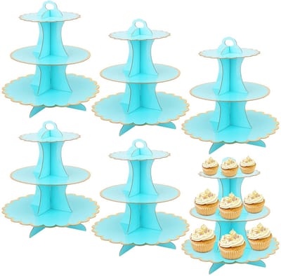 SPHProducts - Taartstandaard - Kartonnen cupcake-torenhouder - Blauw - 6-pack - Perfect voor feesten, bruiloften en verjaardagen - Duurzaam en eenvoud