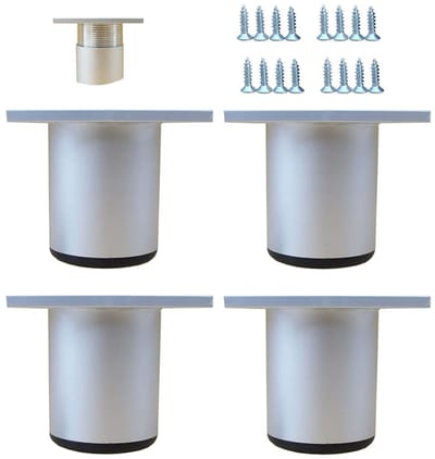 Set van 4 meubelvoeten, kastvoeten, metaal, verstelbaar, bankvoeten, koffietafelvoeten, tafelvoeten, stoelvoeten, kastvoeten, aluminium-5cm-aluminiumkleur