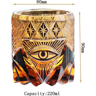 220 ml Nieuwe Edo Kiriko Hand gegraveerd God's Eye Whiskey Tumbler Amber Luxe Heren Stijl Zwaar Zwart Old Fashioned Glas about 220ml