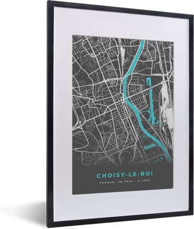 Fotolijst incl. Poster - Plattegrond - Stadskaart - Kaart - Frankrijk - Choisy-le-Roi - 30x40 cm - Posterlijst