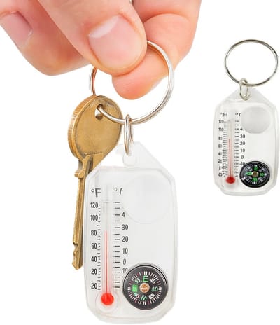 Sleutelhanger Met Loep, Kompas & Thermometer in 1 I 3 Functies I Survival Multitool I Extra Sterk I Temperatuurmeter I Kompas I Loep I