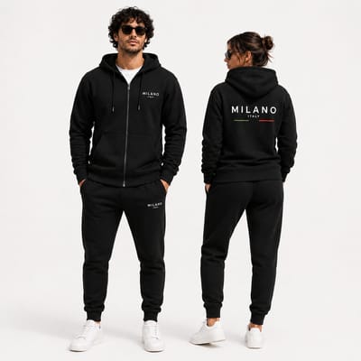 Trainingspak Heren met Rits - Joggingpak Heren Milano - Hoodie Heren en Sportbroek - Sportkleding Heren - L
