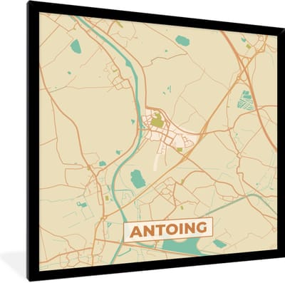 Fotolijst incl. Poster - Kaart - Antoing - Plattegrond - Stadskaart - Vintage - 40x40 cm - Posterlijst