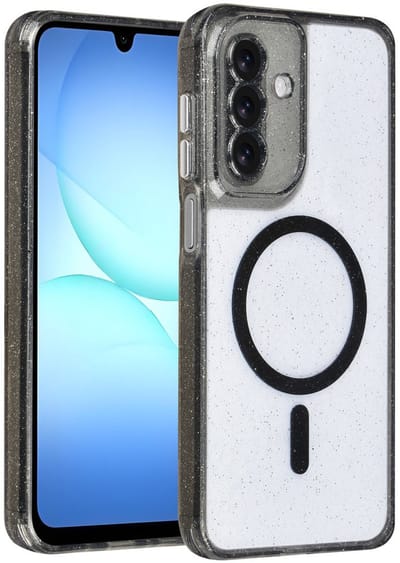 Backcover Hoesje Geschikt voor: Samsung Galaxy A17 5G & Samsung Galaxy A26 - MagSafe Compatibel – Transparant Glitter Design – Krasbestendig – Slanke Bescherming met Perfecte Pasvorm - Zwart