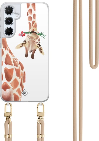 Casimoda® hoesje met koord - Geschikt voor Samsung A55 - Giraffe - Afneembaar koord - TPU/polycarbonaat - Bruin/beige