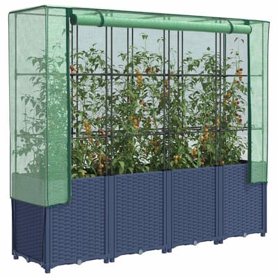 vidaXL - Verhoogde - plantenbak - met - kashoes - rotanlook - 160x40x153 - cm