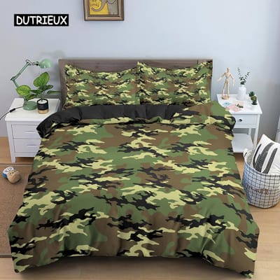 Dekbedovertrekset met camouflagepatroon Microvezel Klassieke kledingstijl Maskerende camouflageprint Quilt-/Dekbedovertrek Woondecoratie 140x200cm 3pcs