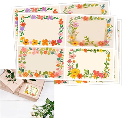 Bloemen Naamplaatje Stickers - Naamstickers Cadeau - Cadeau Decoratie - Zelfklevend Eenvoudig - 6x7 cm - Veelkleurig