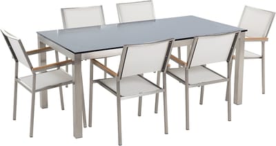 GROSSETO - Tuinset voor 6 - Wit/Glas/Zwart - Veiligheidsglas
