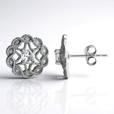 Cavill - Zilveren Oorbellen - 925 Sterling Zilver Gerhodineerd - Witte Topaas 0,61 ct Rond - Zirkonia Accenten 0,12 ct - Elegante Oorbellen Dames