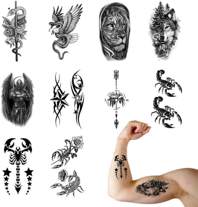 Cosensi- Tatoeagestickers - 10 verschillende ontwerpen - Tijdelijke Tattoos - Zwarte Tatoeagestickers - Huidtatoeagestickers - Voor Volwassenen - Tijdelijke Tattoo